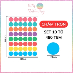 Set 10 tờ sticker chấm tròn, ngôi sao mặt cười nhãn dán khen thưởng học sinh