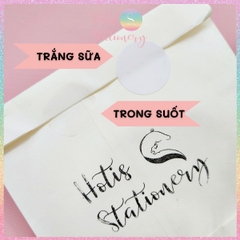 [HOTIS] Cuộn 500 tem dán trong suốt, trắng sữa, sticker hình tròn dán niêm phong, trang trí hộp quà