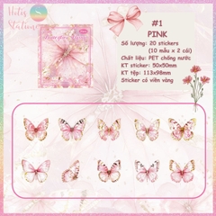 [HOTIS] Set 20 Sticker Bướm Dreamy Butterfly Dance Hologram PET trong suốt chống thấm nước, trang trí sổ tay DIY, làm thiệp