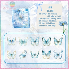 [HOTIS] Set 20 Sticker Bướm Dreamy Butterfly Dance Hologram PET trong suốt chống thấm nước, trang trí sổ tay DIY, làm thiệp