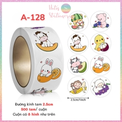 [HOTIS] Cuộn 500 tem sticker hoạt hình cute, tem dán trang trí, nhãn dán khen thưởng học sinh tạo động lực