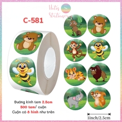 [HOTIS] Cuộn 500 tem sticker hoạt hình cute, tem dán trang trí, nhãn dán khen thưởng học sinh tạo động lực