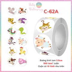 [HOTIS] Cuộn 500 tem sticker hoạt hình cute, tem dán trang trí, nhãn dán khen thưởng học sinh tạo động lực