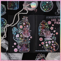 [HOTIS] Sticker chai lọ trong suốt ánh hologram kính vỡ trang trí thiệp, postcard, card idol, điện thoại, bullet journal DIY