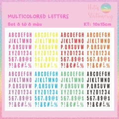 [HOTIS] Set 8 tờ Sticker chữ số nhiều màu Letter Sticker PET, nhãn dán chữ cái alphabet trang trí sổ tay bullet journal