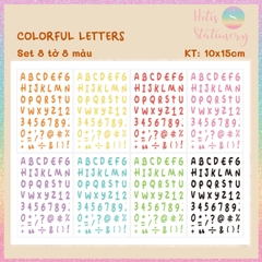 [HOTIS] Set 8 tờ Sticker chữ số nhiều màu Letter Sticker PET, nhãn dán chữ cái alphabet trang trí sổ tay bullet journal