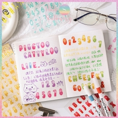 [HOTIS] Set 8 tờ Sticker chữ số nhiều màu Letter Sticker PET, nhãn dán chữ cái alphabet trang trí sổ tay bullet journal
