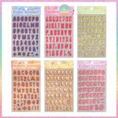 [HOTIS] Set 8 tờ Sticker chữ số nhiều màu Letter Sticker PET, nhãn dán chữ cái alphabet trang trí sổ tay bullet journal
