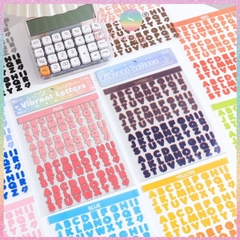 [HOTIS] Set 8 tờ Sticker chữ in Vibrant Letters 16 màu PET chống nước, dán trang trí sổ, bình nước, laptop