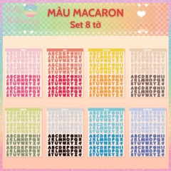 [HOTIS] Set 8 tờ Sticker chữ in Vibrant Letters 16 màu PET chống nước, dán trang trí sổ, bình nước, laptop