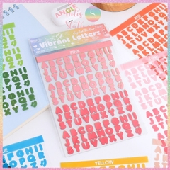 [HOTIS] Set 8 tờ Sticker chữ in Vibrant Letters 16 màu PET chống nước, dán trang trí sổ, bình nước, laptop
