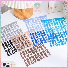 [HOTIS] Set 8 tờ Sticker chữ in Vibrant Letters 16 màu PET chống nước, dán trang trí sổ, bình nước, laptop