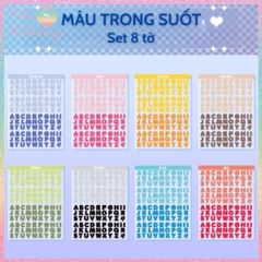 [HOTIS] Set 8 tờ Sticker chữ in Vibrant Letters 16 màu PET chống nước, dán trang trí sổ, bình nước, laptop