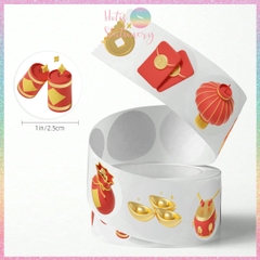 [HOTIS] Cuộn 500 Tem Dán Tết - Sticker Trang Trí May Mắn Đầu Năm