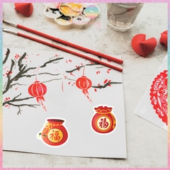 [HOTIS] Cuộn 300-500 Tem Dán Tết - Sticker Trang Trí May Mắn Đầu Năm