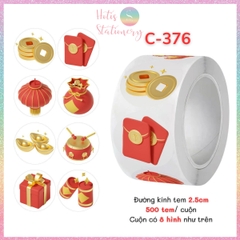 [HOTIS] Cuộn 500 Tem Dán Tết - Sticker Trang Trí May Mắn Đầu Năm