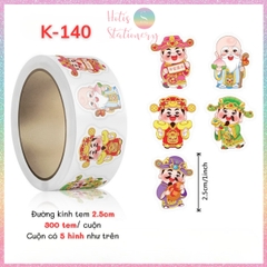 [HOTIS] Cuộn 300-500 Tem Dán Tết - Sticker Trang Trí May Mắn Đầu Năm