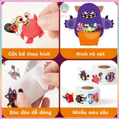 [HOTIS] Cuộn 500 tem sticker Monster nhiều màu sắc, dễ bóc dán, trang trí cho bé