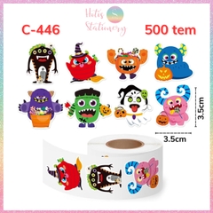 [HOTIS] Cuộn 500 tem sticker Monster nhiều màu sắc, dễ bóc dán, trang trí cho bé
