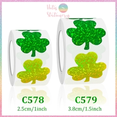 [HOTIS] Cuộn 500 Tem Dán Sticker Cỏ Ba Lá - Size 2.5cm & 3.8cm - Bóc Dán Dễ Dàng, Trang Trí Đẹp Mắt