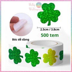[HOTIS] Cuộn 500 Tem Dán Sticker Cỏ Ba Lá - Size 2.5cm & 3.8cm - Bóc Dán Dễ Dàng, Trang Trí Đẹp Mắt