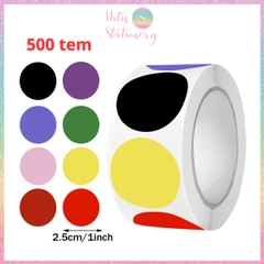 [HOTIS] Cuộn 500 Tem Tròn Nhiều Màu Sticker Dán Đa Năng