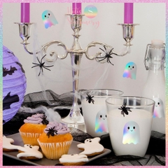 [HOTIS] Cuộn 500 Tem Nhãn Dán Trang Trí Hình Ma Tiny Boo Holographic - Phụ Kiện Tiệc Tùng Cực Xịn, Kích Thước 3.8cm
