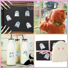 [HOTIS] Cuộn 500 Tem Nhãn Dán Trang Trí Hình Ma Tiny Boo Holographic - Phụ Kiện Tiệc Tùng Cực Xịn, Kích Thước 3.8cm