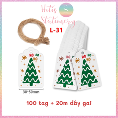 [HOTIS] Set 100 tag giấy kèm 20m dây thừng gói quà trang trí Giáng Sinh Noel