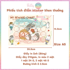 [HOTIS] GIẤY BÓNG - Set 10 tờ Phiếu tích điểm sticker khen thưởng Tiếng Anh, bảng lưu trữ sticker khen thưởng, đổi quà cho bé