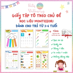[HOTIS] Tô nét đứt, luyện nét cơ bản, tô màu cho bé 3-6 tuổi, rèn luyện tư duy, học liệu Montessori