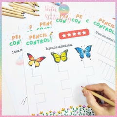 [HOTIS] Bé làm quen các nét cơ bản, bộ học liệu Montessori 20 tờ tô nét đứt cho bé, giấy A4 in màu