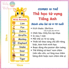 [HOTIS] Combo 20 Thẻ từ vựng Tiếng Anh cho bé từ 4-10 tuổi, ép nhựa, giáo cụ dạy học - Kèm file nghe
