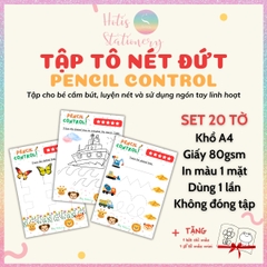 [HOTIS] Bé làm quen các nét cơ bản, bộ học liệu Montessori 20 tờ tô nét đứt cho bé, giấy A4 in màu