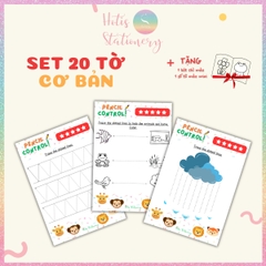 [HOTIS] Bé làm quen các nét cơ bản, bộ học liệu Montessori 20 tờ tô nét đứt cho bé, giấy A4 in màu