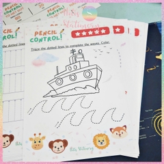 [HOTIS] Bé làm quen các nét cơ bản, bộ học liệu Montessori 20 tờ tô nét đứt cho bé, giấy A4 in màu