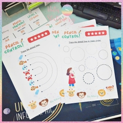 [HOTIS] Bé làm quen các nét cơ bản, bộ học liệu Montessori 20 tờ tô nét đứt cho bé, giấy A4 in màu