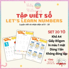 [HOTIS] Bé làm quen số đếm 1-10, bộ học liệu Montessori 20 tờ học toán cho bé, giấy A4 in màu