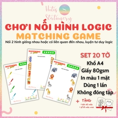 [HOTIS] Chơi nối hình tăng khả năng tư duy cho bé, bộ học liệu Montessori Tiếng Anh 20 tờ, giấy A4 in màu