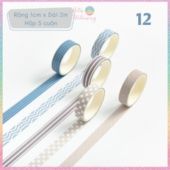 [HOTIS] Hộp 5 cuộn washi tape có hoa văn đa dạng - Rộng 1cm, Dài 2m