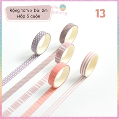 [HOTIS] Hộp 5 cuộn washi tape có hoa văn đa dạng - Rộng 1cm, Dài 2m