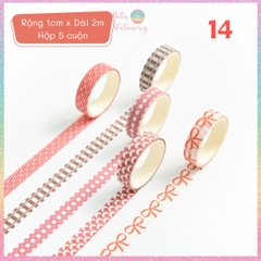 [HOTIS] Hộp 5 cuộn washi tape có hoa văn đa dạng - Rộng 1cm, Dài 2m