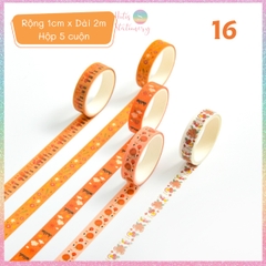 [HOTIS] Hộp 5 cuộn washi tape có hoa văn đa dạng - Rộng 1cm, Dài 2m