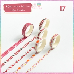 [HOTIS] Hộp 5 cuộn washi tape có hoa văn đa dạng - Rộng 1cm, Dài 2m