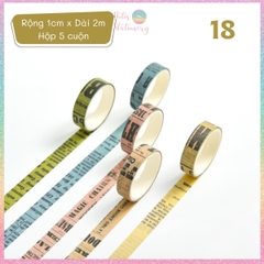 [HOTIS] Hộp 5 cuộn washi tape có hoa văn đa dạng - Rộng 1cm, Dài 2m