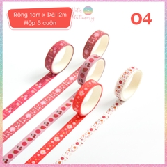 [HOTIS] Hộp 5 cuộn washi tape có hoa văn đa dạng - Rộng 1cm, Dài 2m