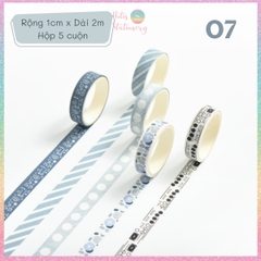 [HOTIS] Hộp 5 cuộn washi tape có hoa văn đa dạng - Rộng 1cm, Dài 2m