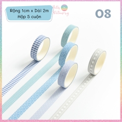 [HOTIS] Hộp 5 cuộn washi tape có hoa văn đa dạng - Rộng 1cm, Dài 2m