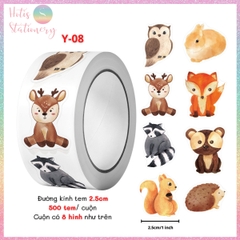[HOTIS] Cuộn 500 tem sticker hoạt hình cute, tem dán trang trí, nhãn dán khen thưởng học sinh tạo động lực
