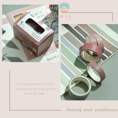 Hộp 5 cuộn washi tape màu trơn dài 2m